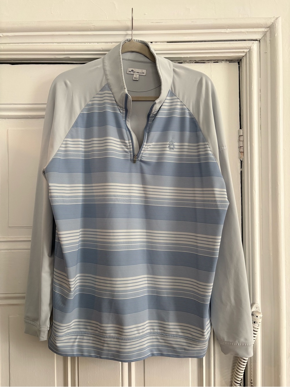 Peter Millar Light Blue & White Striped Half-Zip Pullover